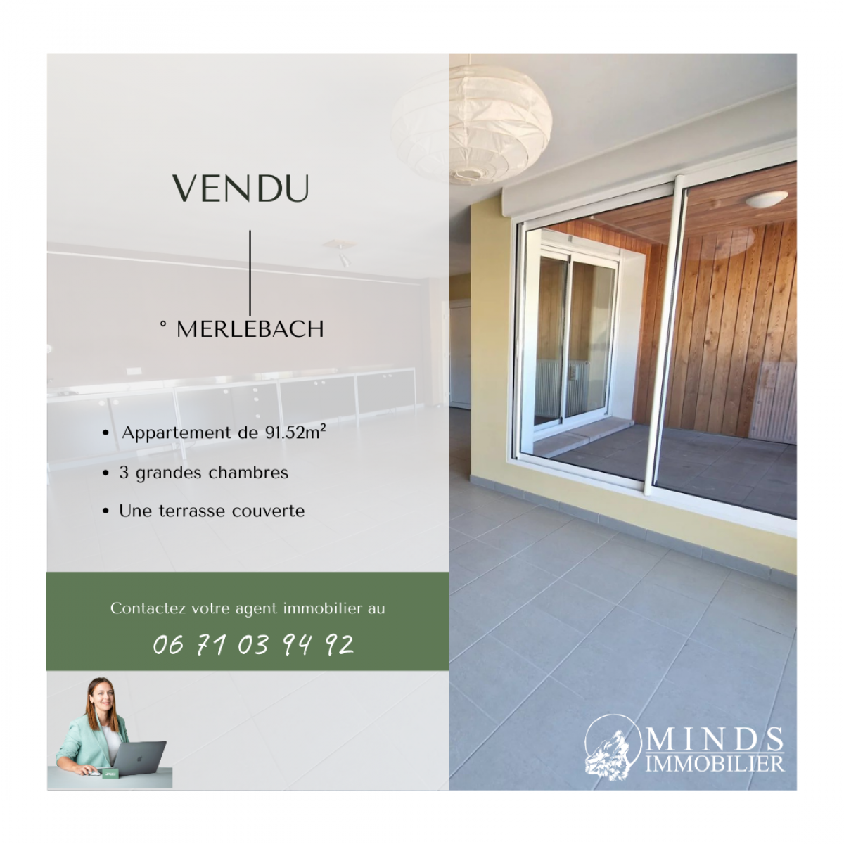 Bel appartement type F4 avec terrasse et cours, vendu à Merlebach