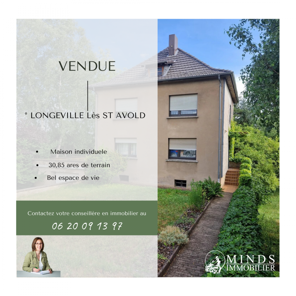 Maison individuelle avec grand terrain, vendue à Longeville lès St Avold.